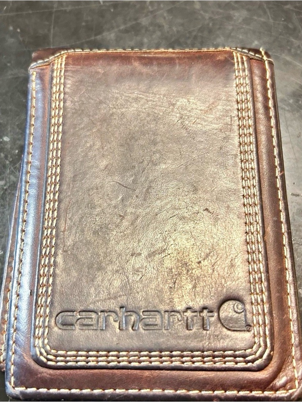 Carhartt Men's Brown Leather Bifold Wallet w Contrast stitching,cash&credit slot